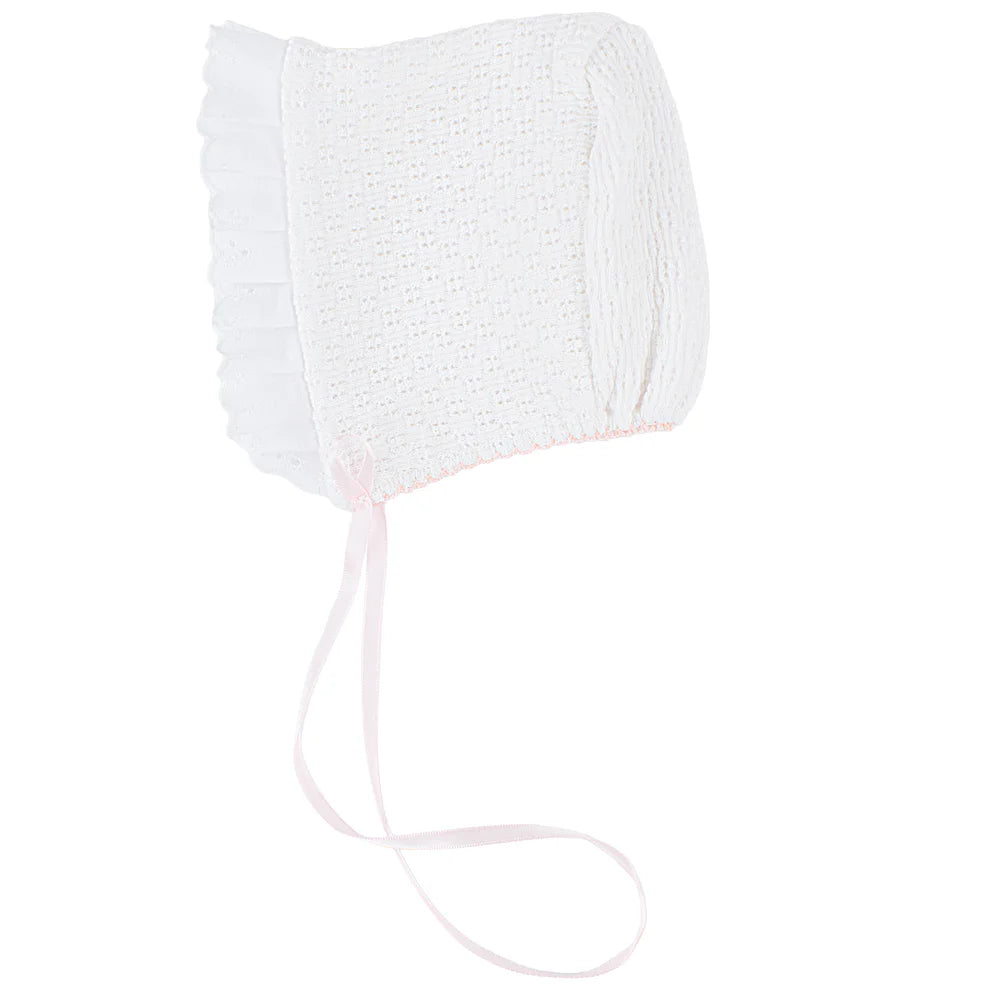 Paty Knit Bonnet with Eyelet Trim