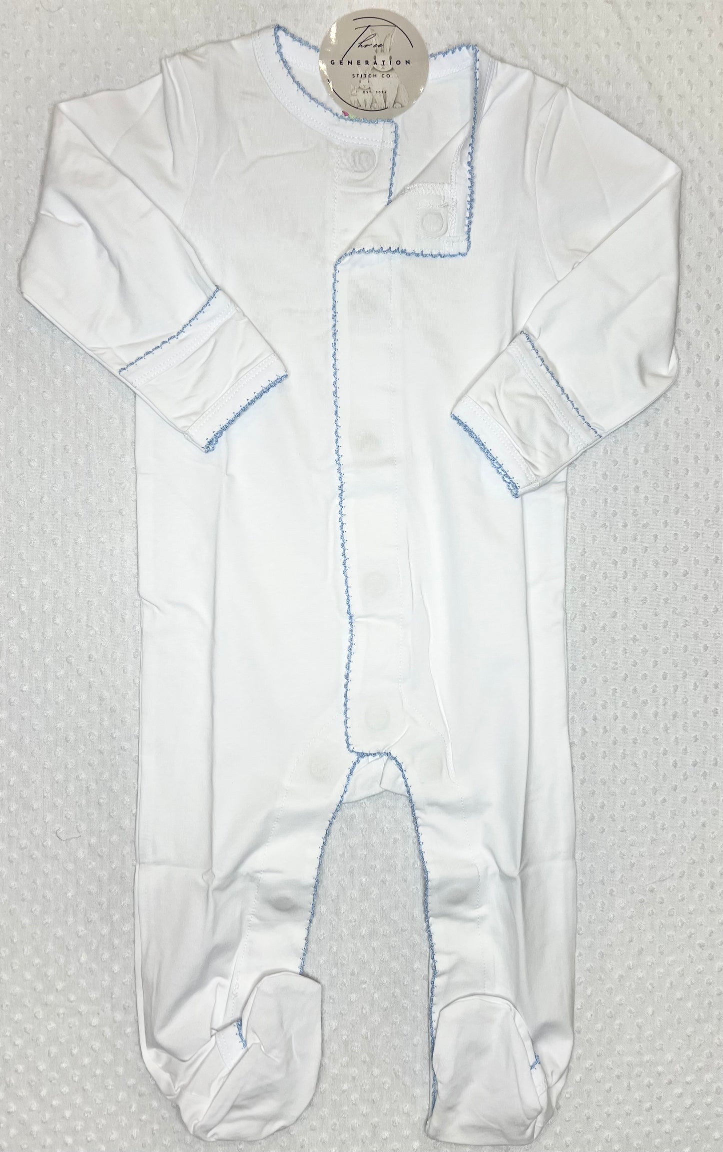 BLUE Picot Trim Magnetic Closure Footie