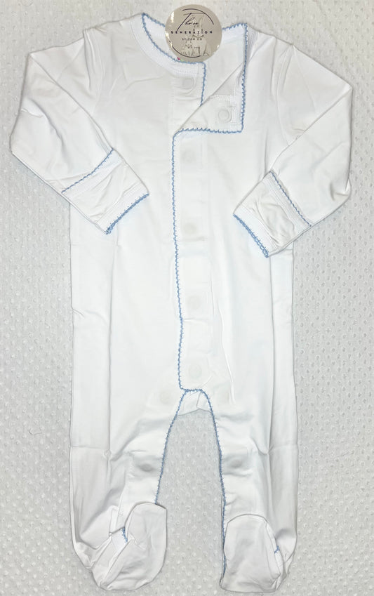 BLUE Picot Trim Magnetic Closure Footie