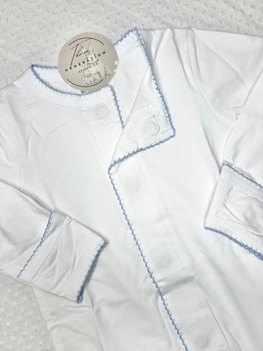 BLUE Picot Trim Magnetic Closure Footie