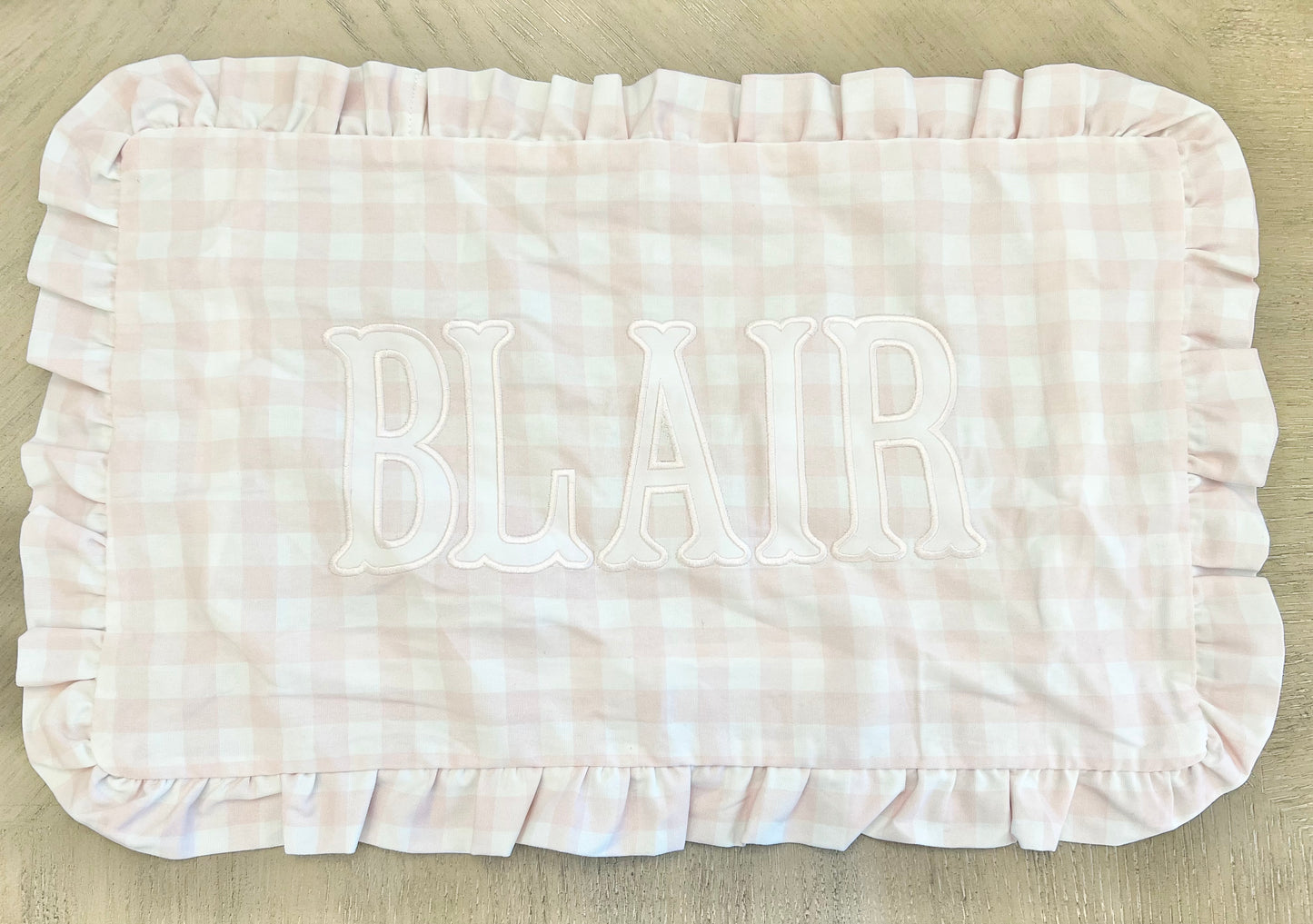 Pink Gingham Ruffle Pillow (BLAIR)