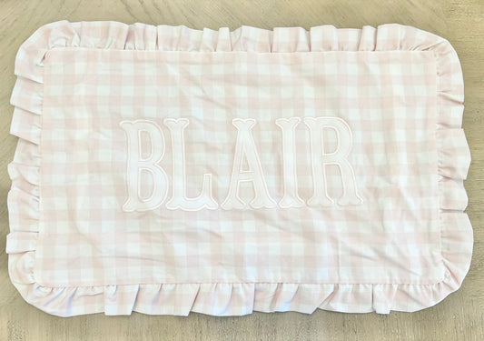 Pink Gingham Ruffle Pillow (BLAIR)