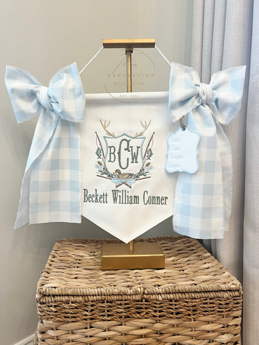 Baby Boy Banner Hunting/Fishing GINGHAM BOWS