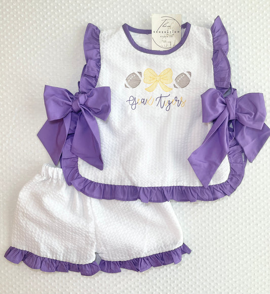 Geaux Tigers Girls Purple Bow Set