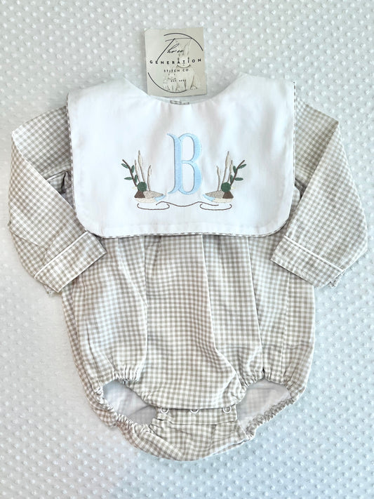 Tan Long Sleeve Gingham Bubble