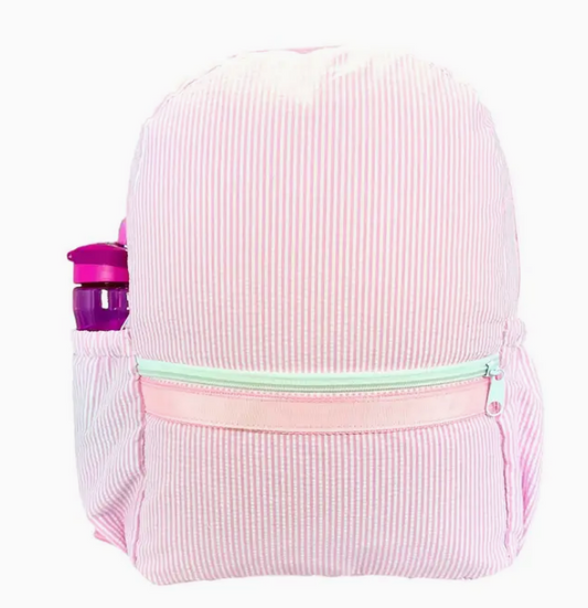Pink Seersucker Medium Backpack w/ Pocket