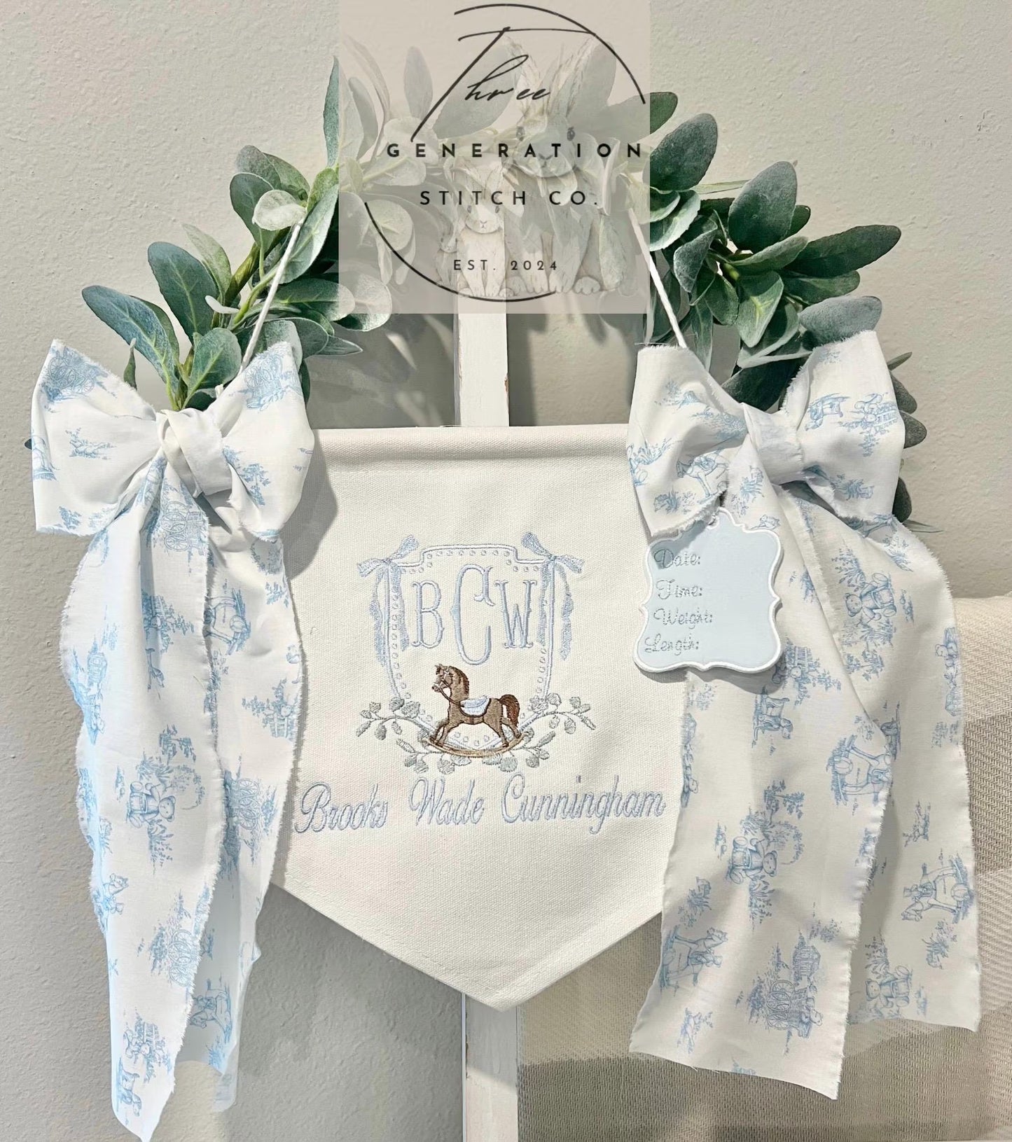 Baby Boy Toile Rocking Horse Banner